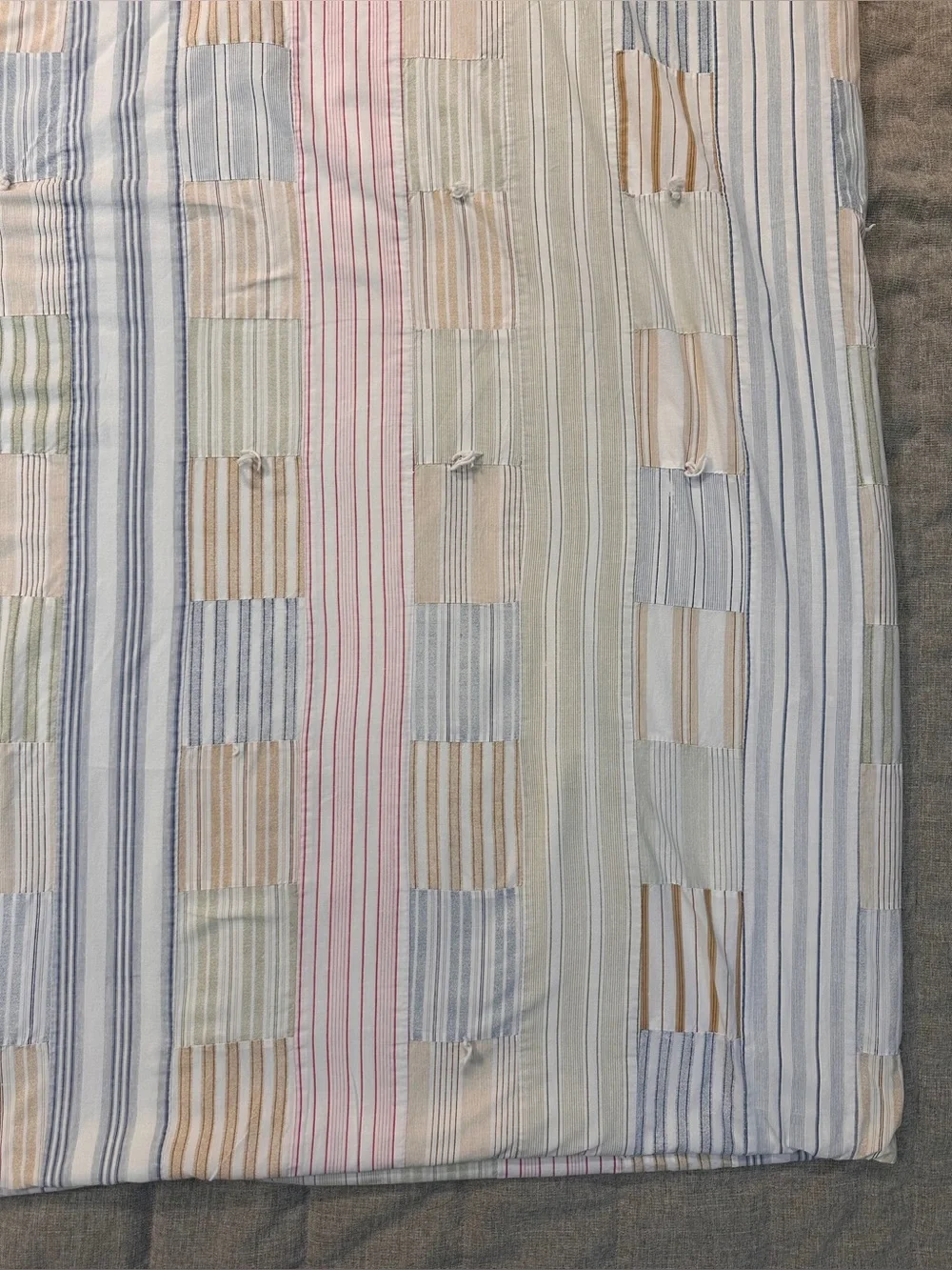 VTG Tommy Hilfiger Patchwork Tie Quilt Coverlet 88x86” Cotton Pastels Stripes